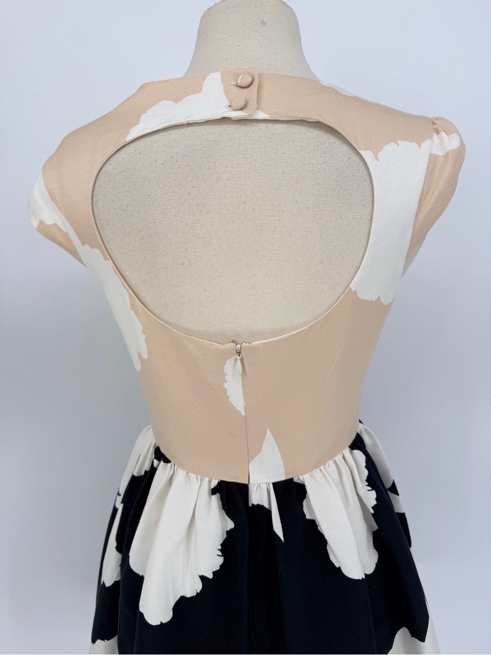 Beige and Black Floral Fit-and-Flare Dress - Picture 6 of 7